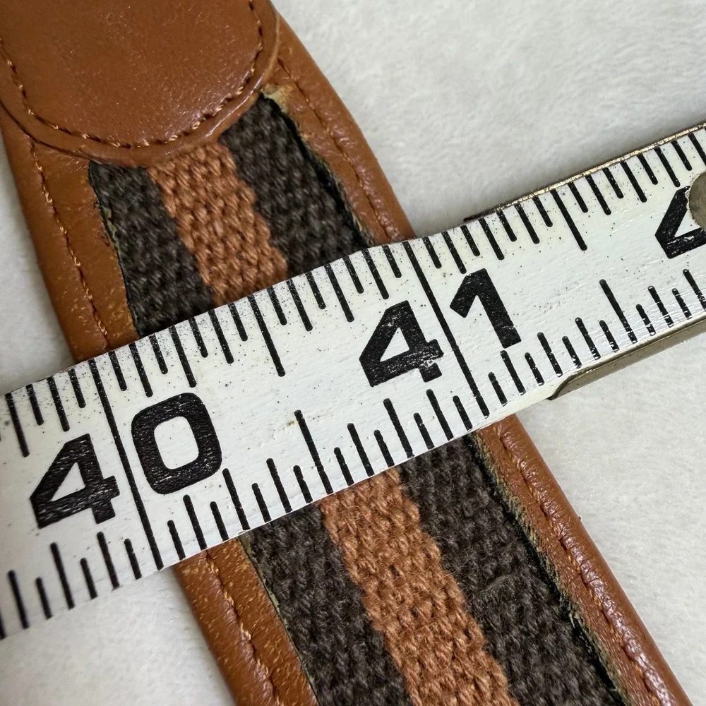 Gallery Originals Belt Mens 42 Brown Full Grain Leather Woven Inlay Brass Buckle